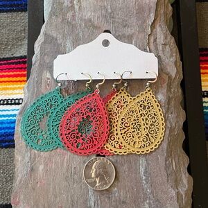 Three pair colorful BOHO western spring earrings